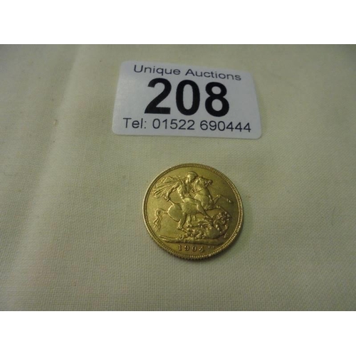 208 - A 1904 Edward VII gold sovereign.