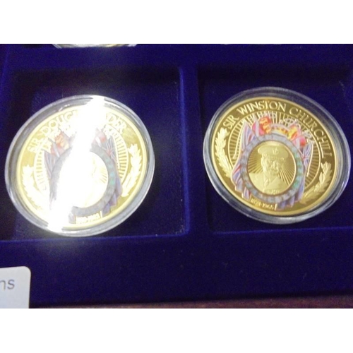 209 - A cased set of Heroes of WW2 gold plated coins with certificate.