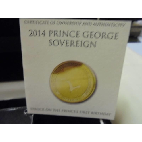 214 - A limited edition 2014 Prince George Sovereign (mintage 999) boxed with certificate of authenticatio... 