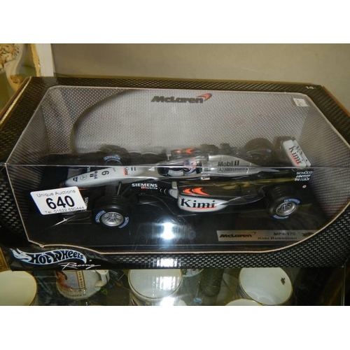 640 - A boxed Hot Wheels McLaren Kimi Raikkonen MP4-17D Formula One car.