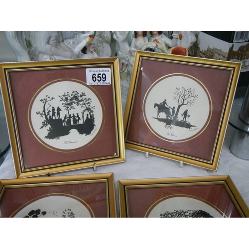 659 - Four gilt framed silhouettes, 17 x 17 cm.