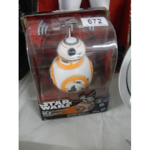 672 - A boxed Star Wars stormtrooper with blaster and a boxed Star Wars BB-8 Droid.