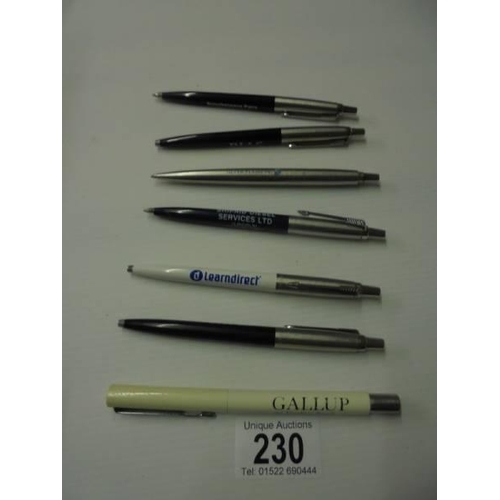 230 - Seven Parker advertising pens.