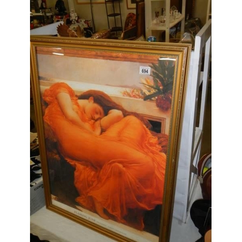 694 - A large gilt framed and glazed print entitled 'Flaming June' by Frederic Lord Leighton. COLLECT ONLY... 