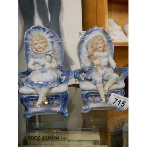 715 - A pair of continental bisque porcelain figures of seated children.