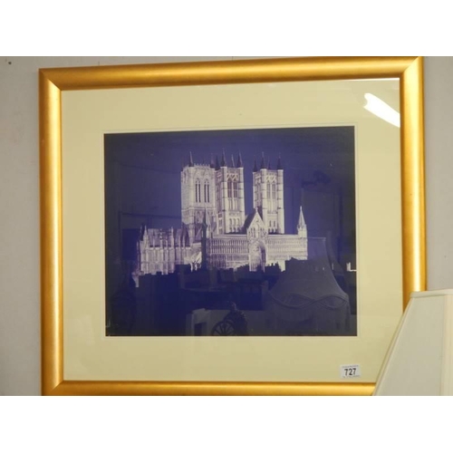 727 - A large gilt framed print of Lincoln Cathedral, COLLECT ONLY.