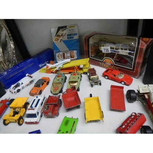 735 - A box of playworn and boxed diecast including Triang, Matchbox, Corgi etc.,