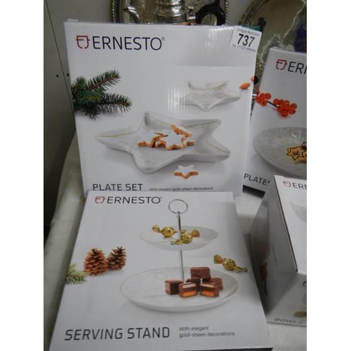 737 - Four boxed Christmas cakestand, bowl etc.,