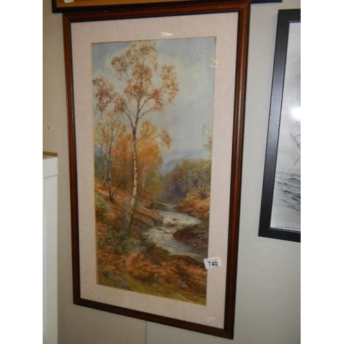 740 - A framed and glazed mountain/river scene print, COLLECT ONLY.