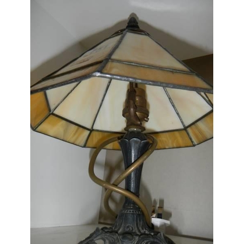 751 - A vintage table lamp with Tiffany style leaded glass shade. COLLECT ONLY.