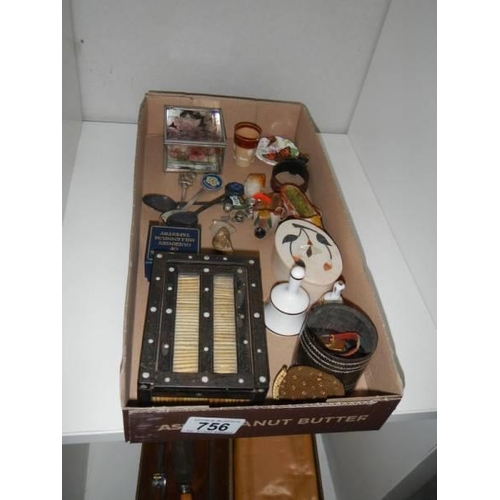 756 - An interesting tray of miscellaneous items including boxes, badges etc.,