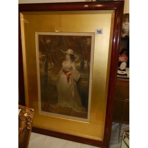 790 - A large Edwardian framed and glazed print of a lady, 58 x 78 cm, COLLECT ONLY.