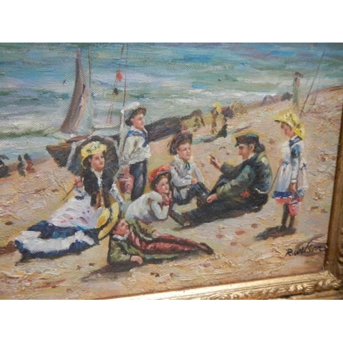 792 - An ornate gilt framed study of an Edwardian family at the seaside, 36 x 32 cm, COLLECT ONLY.