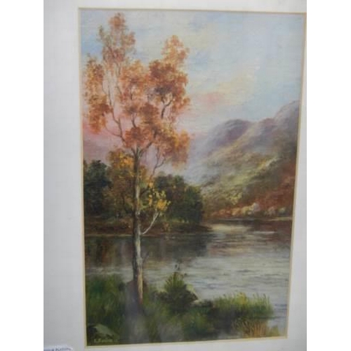 807 - A gilt framed and glazed mountain lake scene signed L Eccles?, 40 x 53 cm, COLLECT ONLY.