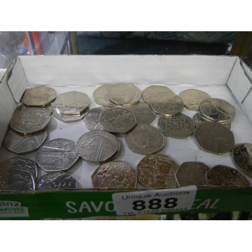 888 - A collection of thirty 50p coins including Beatrix Potter, Paddington etc.,