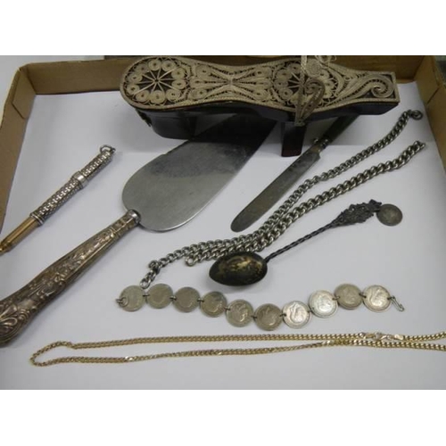 952 - A mixed lot of silver items including chains, coin bracelet etc.,