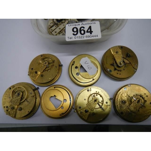 964 - A quantity of old pocket watch movements for spare or repair.