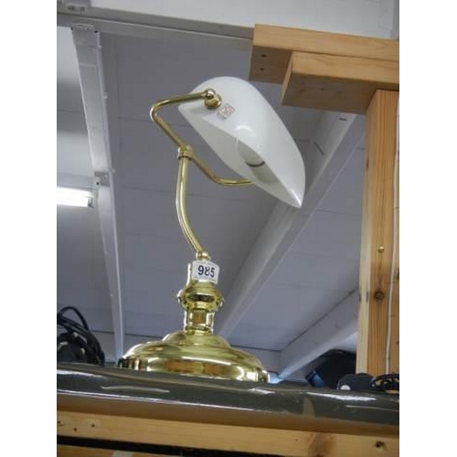 985 - A bankers lamp with white glass shade in working order/