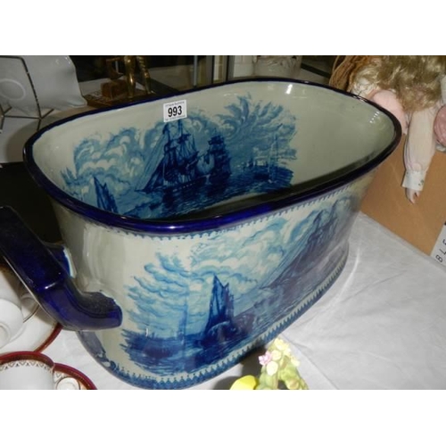 993 - A large ceramic blue and white foot bath. COLLECT ONLY.