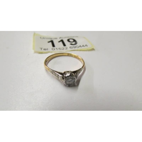 119 - An 18ct gold and diamond ring, size R, 2.1 grams.