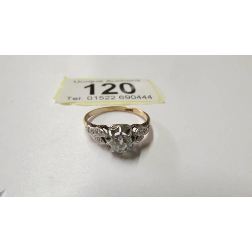 120 - An 18ct gold and diamond ring, size N, 2.3 grams.
