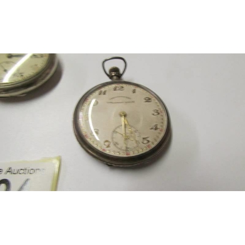 194 - A silver (800) pocket watch and two others.