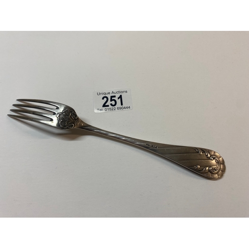 251 - An original silverware fork originally belonging to Eva Braun marked EB, 800 Silver, (approx 56g)