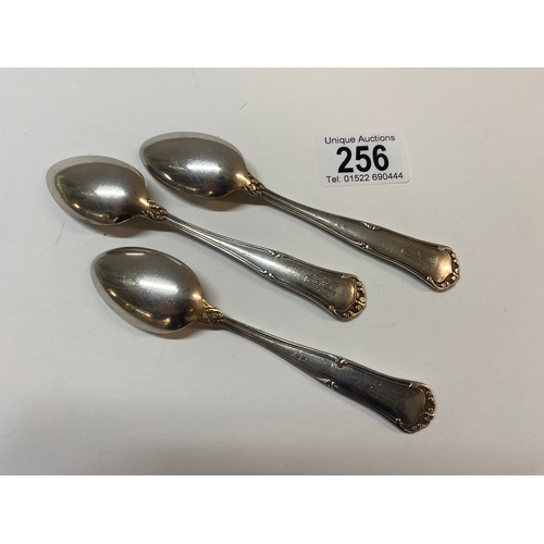 256 - Three Adolf Hitler tea spoons, marked AH, Wellner 90, (approx 84g)