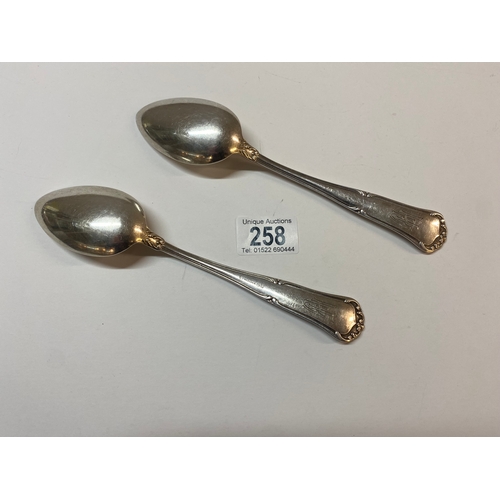 258 - Two Adolf Hitler spoons, marked AH, Wellner 90, (approx 148g)