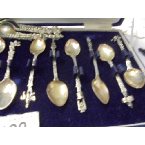 199 - A cased set of 12 decorative tea spoons and six other.