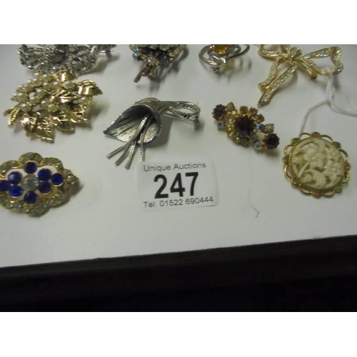 247 - A collection of old paste set brooches including 2 marquasite examples etc., 20 in total.