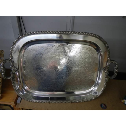 288 - A large heavy late Victorian silver plate tray.