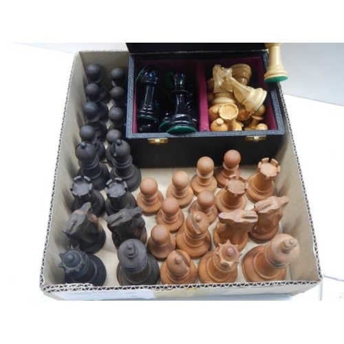 308 - A vintage lead weighted wooden chess set (missing one white pawn and another weighted set in box