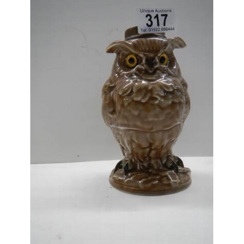 317 - A 19th century William Whiteley porcelain owl oil lamp base, height 16 cm.