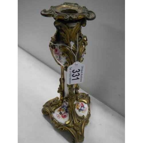 331 - A 19th century French style ormolu mounted hand painted porcelain candlestick.