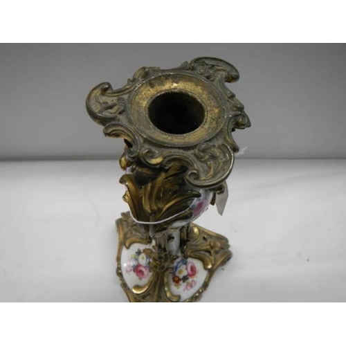 331 - A 19th century French style ormolu mounted hand painted porcelain candlestick.