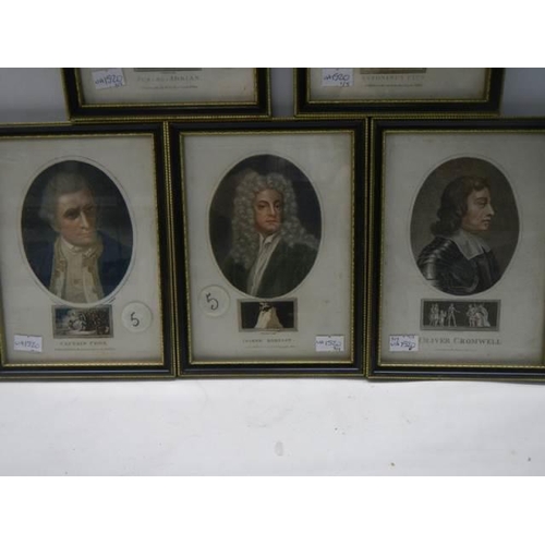 334 - A set of five framed and glazed early coloured engravings.