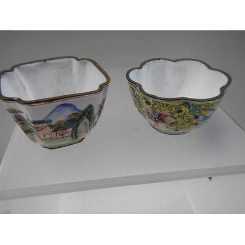 368 - Four 18th century Chinese enamel on copper wine cups.