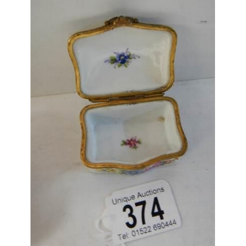 374 - A 19th century continental porcelain hinged box.