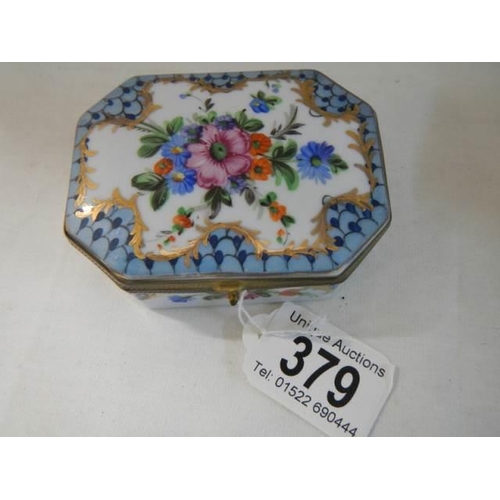 379 - A 19th century continental porcelain hinged box.