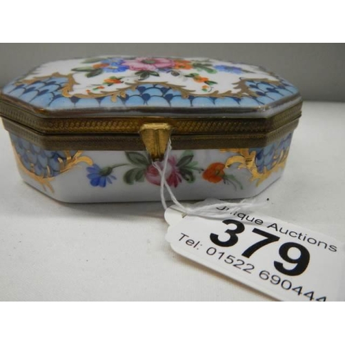 379 - A 19th century continental porcelain hinged box.