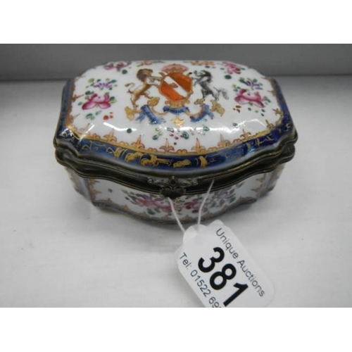 381 - A 19th century continental porcelain hinged box.