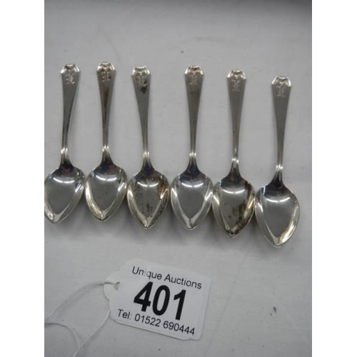 401 - A set of six silver teaspoons, 50 grams.