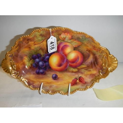 418 - A Royal Worcester hand painted footed fruit bowl signed M H Price, in excellent condition.