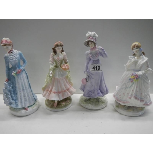 419 - Four Royal Worcester figurines including Queen of the May and The Village Bride.