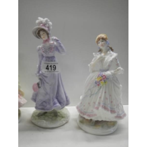 419 - Four Royal Worcester figurines including Queen of the May and The Village Bride.