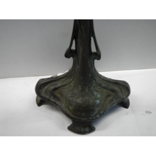 423 - A tall bronze candelabra marked Bate Paris, 46 cm.