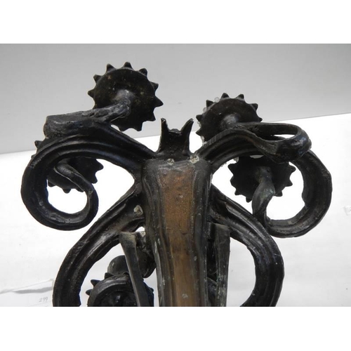 423 - A tall bronze candelabra marked Bate Paris, 46 cm.