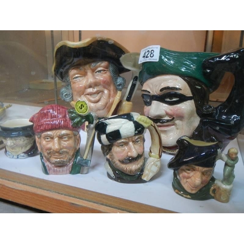 428 - Two large and four small Royal Doulton character jugs.