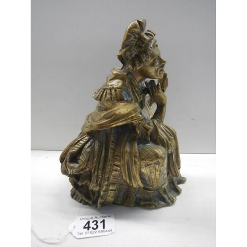 431 - A cast bronze figure of an elderly lady, 18cm